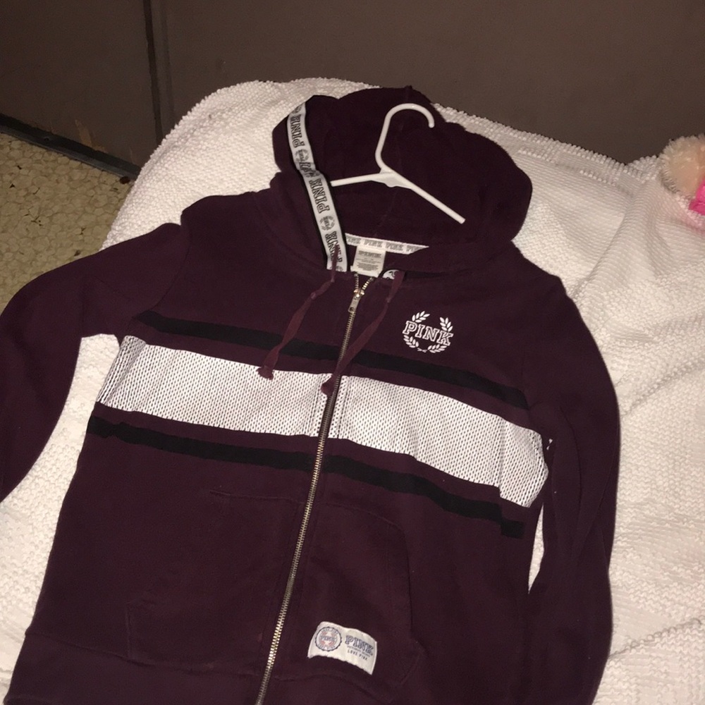 PINK Burgundy Zipper Sweater